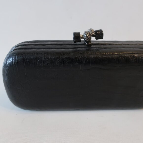 Womens Bloomingdale's Black Croc Embossed Leather Pochette Notch Clutch Handbag - Picture 11 of 12